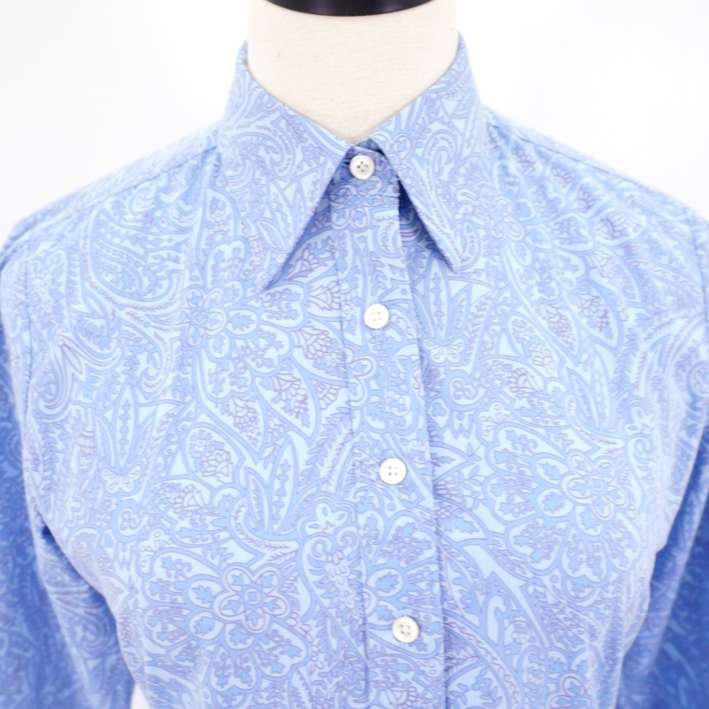 Land's End 4 Blue Baroque Paisley Collared Button Front 3/4 Sleeve Shirt Top - Picture 2 of 8
